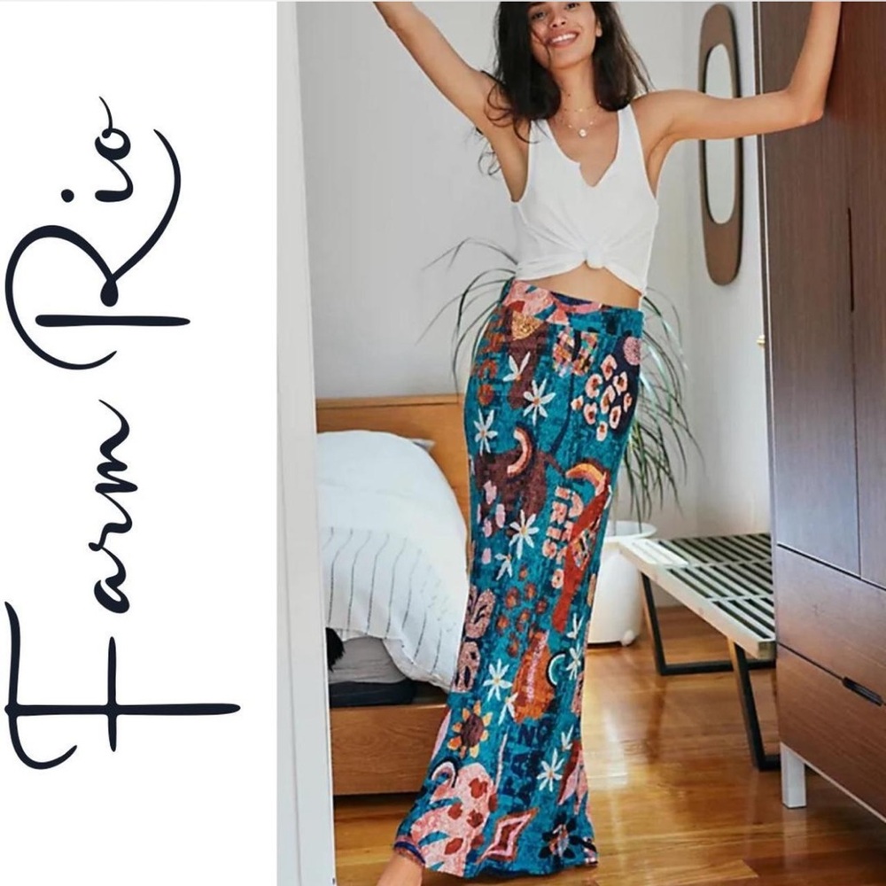 Farm Rio x Anthropologie Gabriela Knit Colorful Stretchy Maxi Skirt Size XS